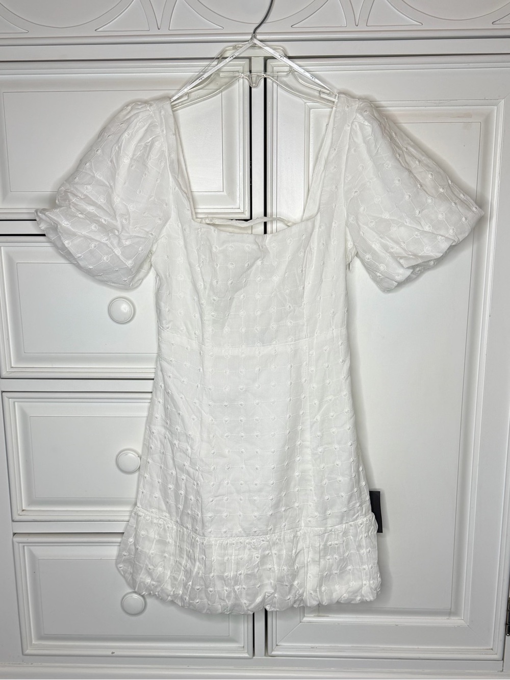 Lulu's White Eyelet Mini Dress with Puff Sleeves